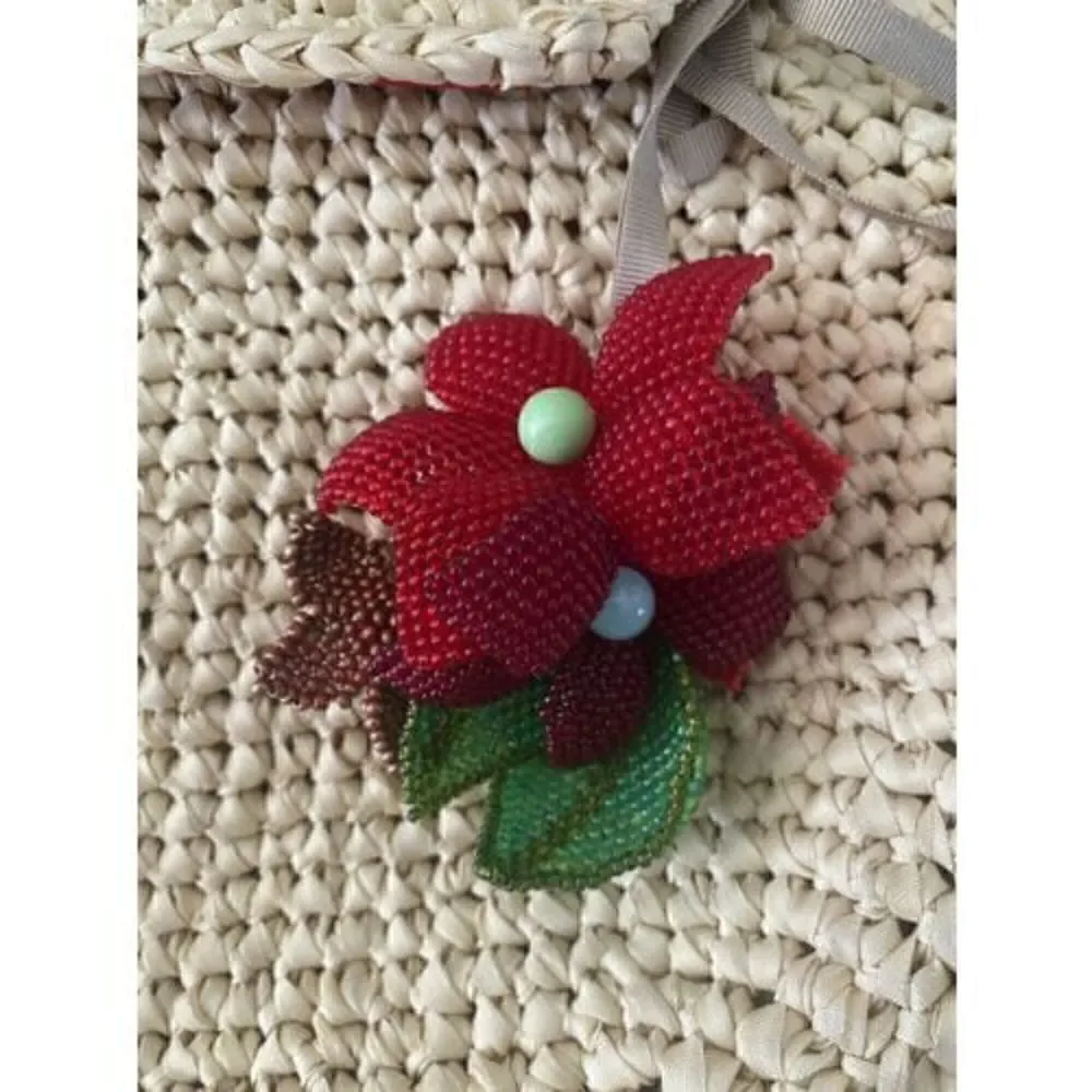 Marie Bonita Extra Straw Handbag Clutch Floral Lining Floral Beaded Charms